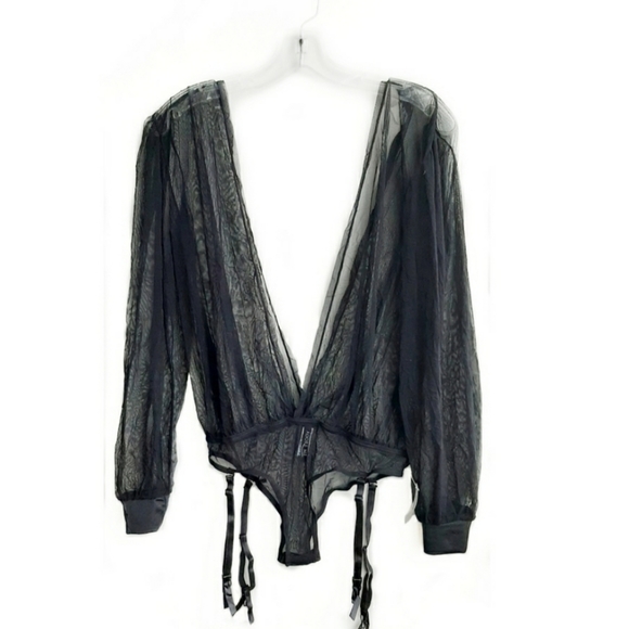Adore Me Tops - ADORE ME Sheer Deep V Bodysuit